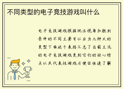 不同类型的电子竞技游戏叫什么
