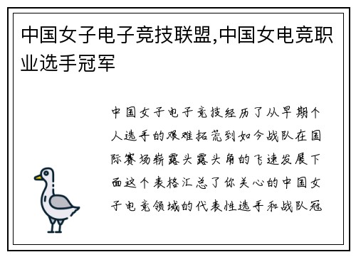 中国女子电子竞技联盟,中国女电竞职业选手冠军