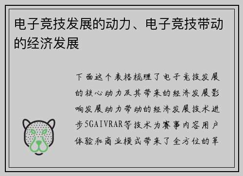 电子竞技发展的动力、电子竞技带动的经济发展