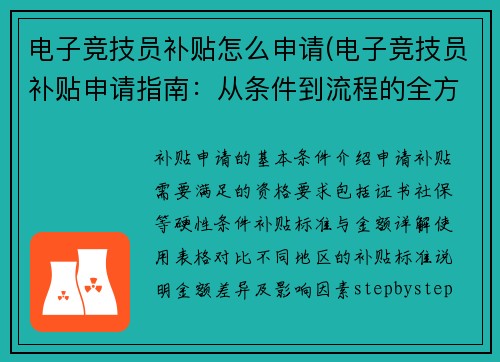 电子竞技员补贴怎么申请(电子竞技员补贴申请指南：从条件到流程的全方位解析)